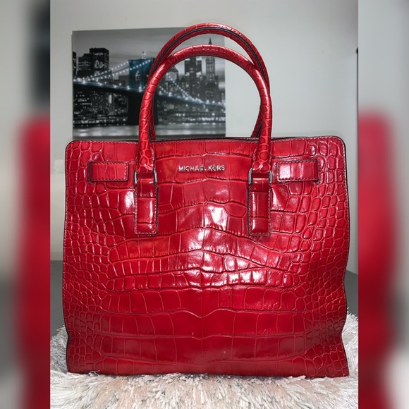 Michael Kors Handbags - Michael Kors Red Dillon Croc Embossed Leather Tote